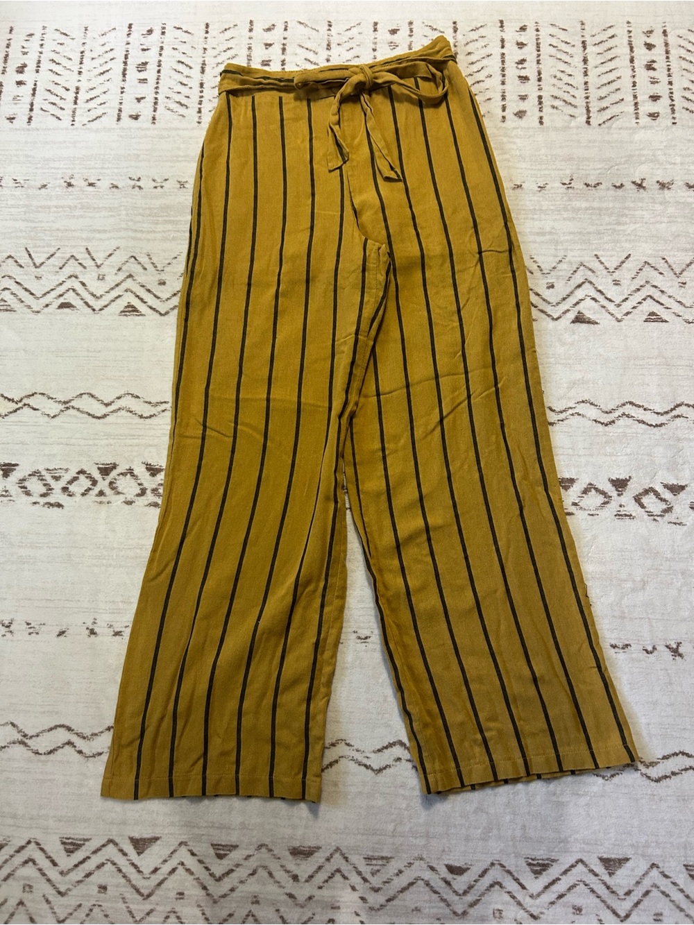 M Girls Mustard Stripe Wide Leg Pants Tie Waist Pull On Size M Cottagecore Boho - Picture 2 of 6